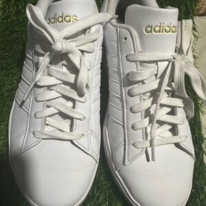 Adidas Women's White Sneakers with Gold Logo